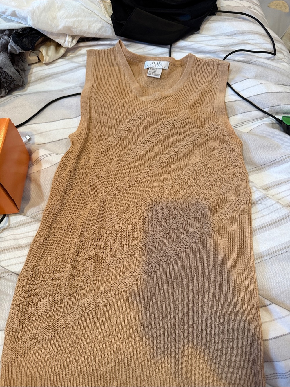 BCBG Camel V-Neck Sleeveless Knit Tank